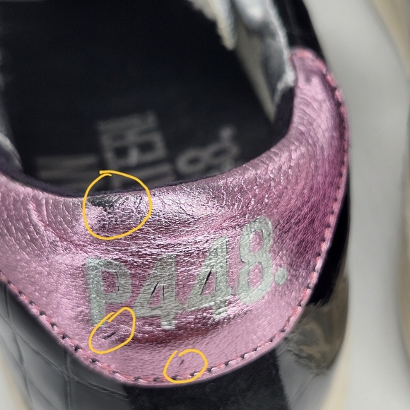 P448 John Black Suede Patent Leather Croc Pattern Pink Heel Pad Lace Up Sneakers - Picture 16 of 16